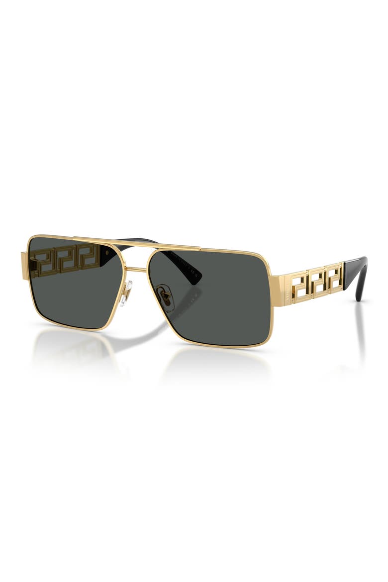 61mm Rectangular Sunglasses, Alternate, color, GOLD / DARK GREY
