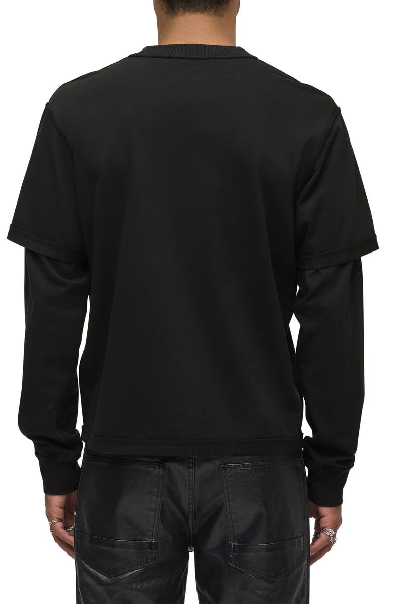 Hudson Jeans Hybrid Layered Long Sleeve Cotton T-Shirt, Alternate, color, Forest Black