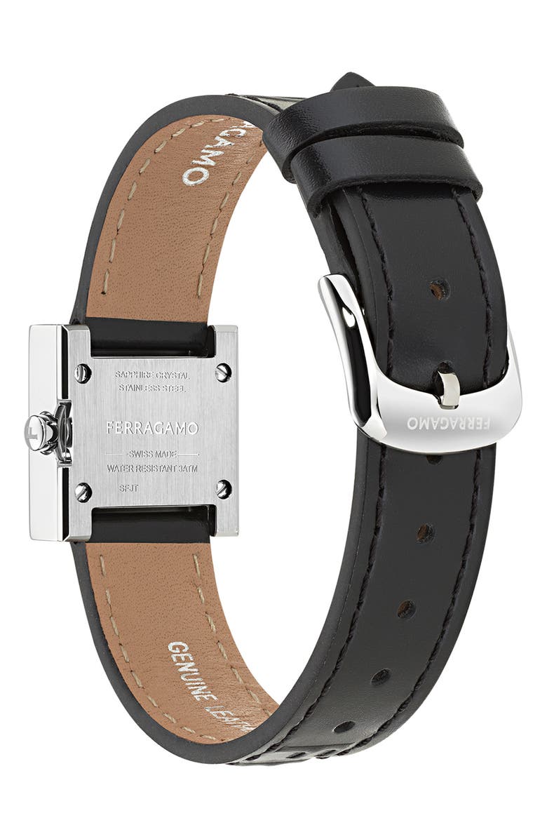 FERRAGAMO Portrait Leather Strap Watch, 20mm, Alternate, color, Stainless Steel