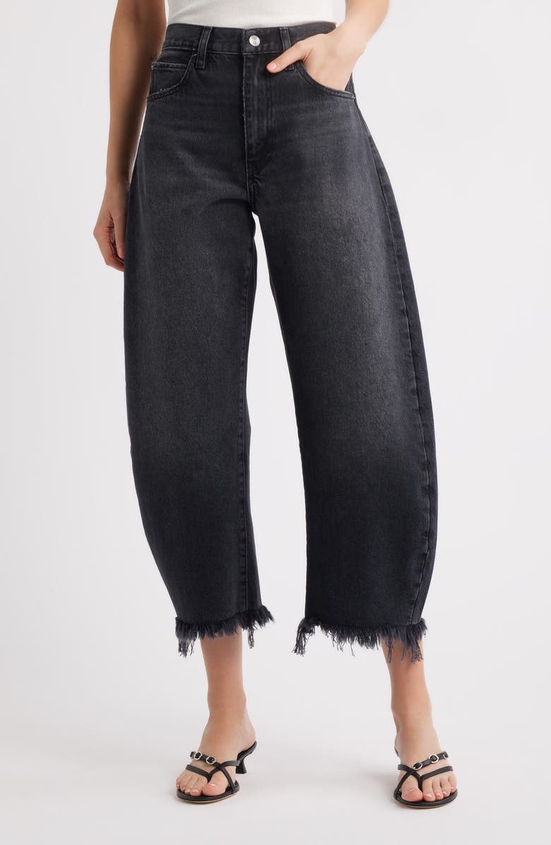 FRAME The Bubble Raw Hem Crop Baggy Jeans, Main, color, Limitless Raw Fray