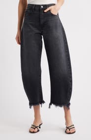 FRAME The Bubble Raw Hem Crop Baggy Jeans
