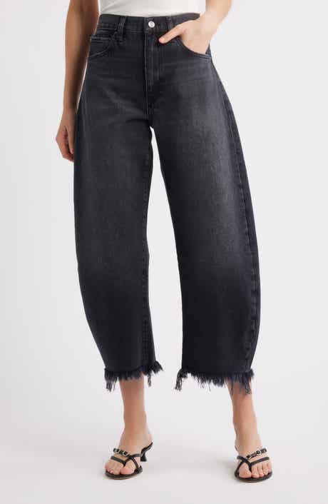 FRAME The Bubble Raw Hem Crop Baggy Jeans