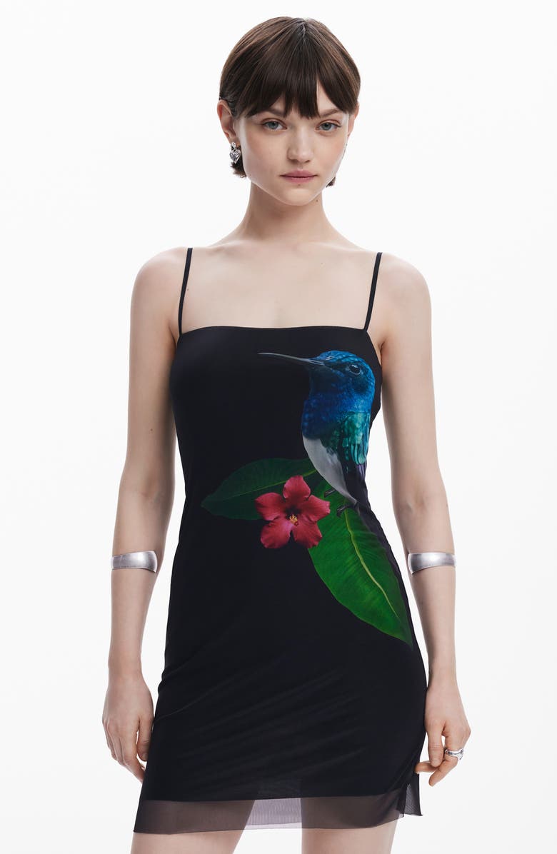 Desigual Stretch Mesh Cover-Up Minidress, Alternate, color, Black