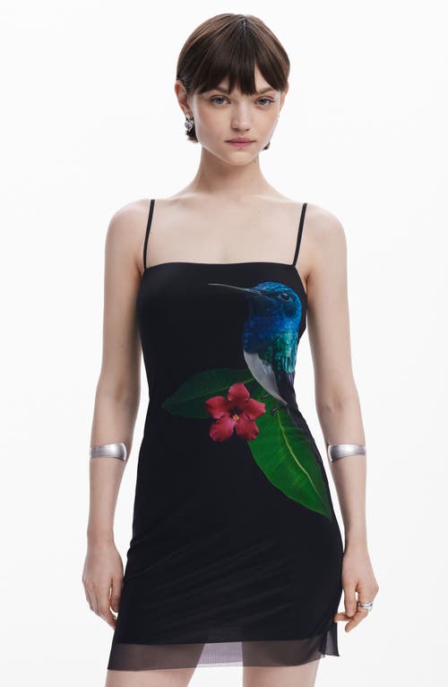Desigual Stretch Mesh Cover-up Minidress In Black