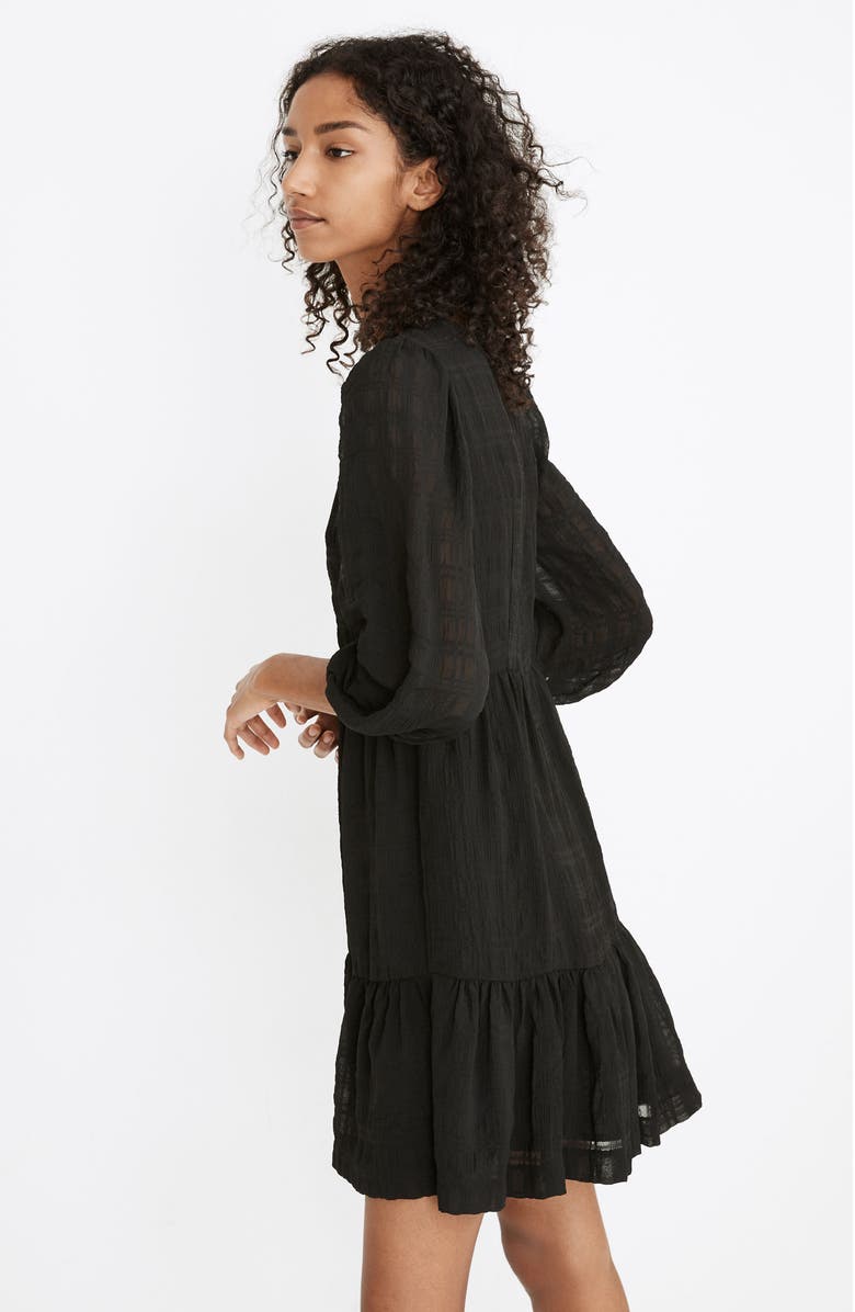 Madewell Puff Sleeve Ruffle Hem Minidress, Alternate, color,