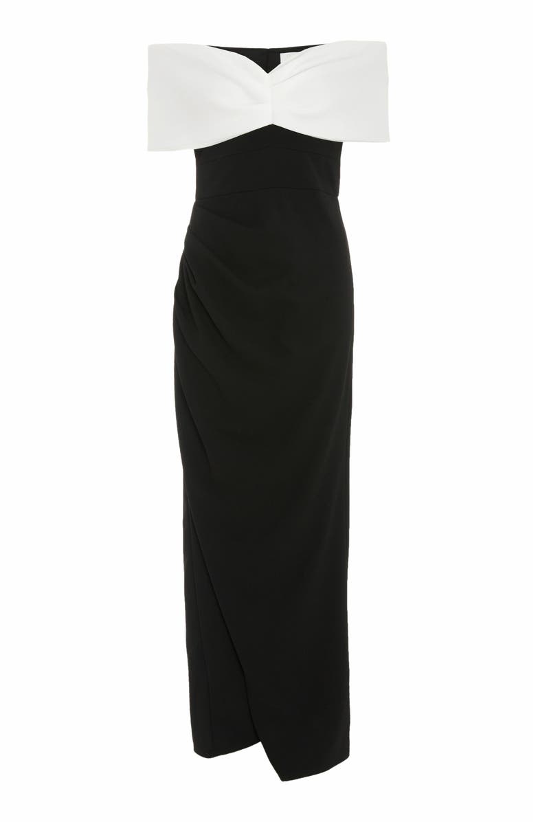 QUIZ Scuba Crepe Bardot Ruched Maxi Dress, Alternate, color,