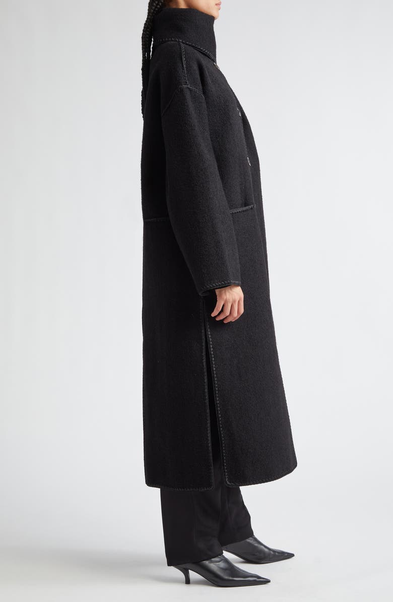 TOTEME Embroidered Scarf Wool Blend Coat, Alternate, color, Black