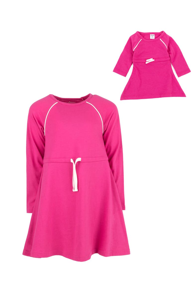 Leveret Girls Bow Tie Dress with Matching Doll Dress, Alternate, color, Pink