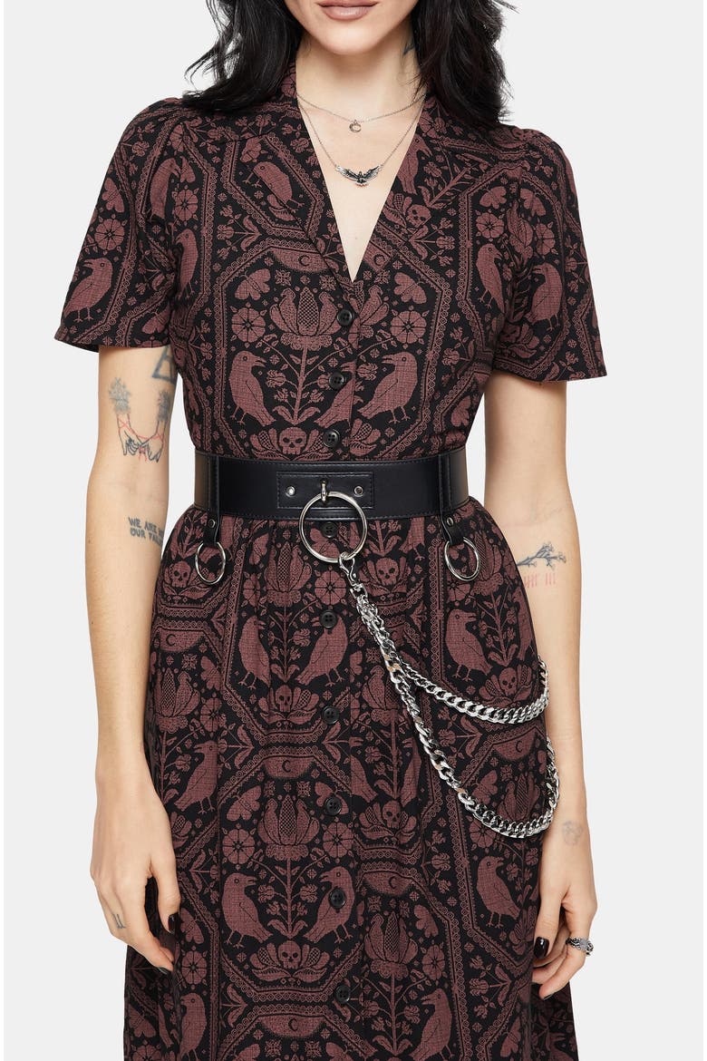 Annabel Raven Print Midi Shirt Dress, Alternate, color, Black