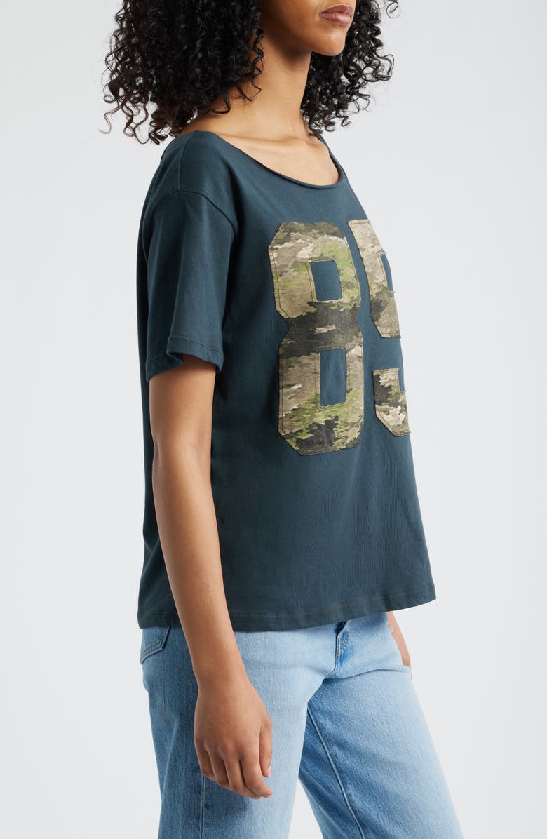 Daydreamer 85 Camo Appliqué Off the Shoulder Cotton T-Shirt, Alternate, color, Vintage Black