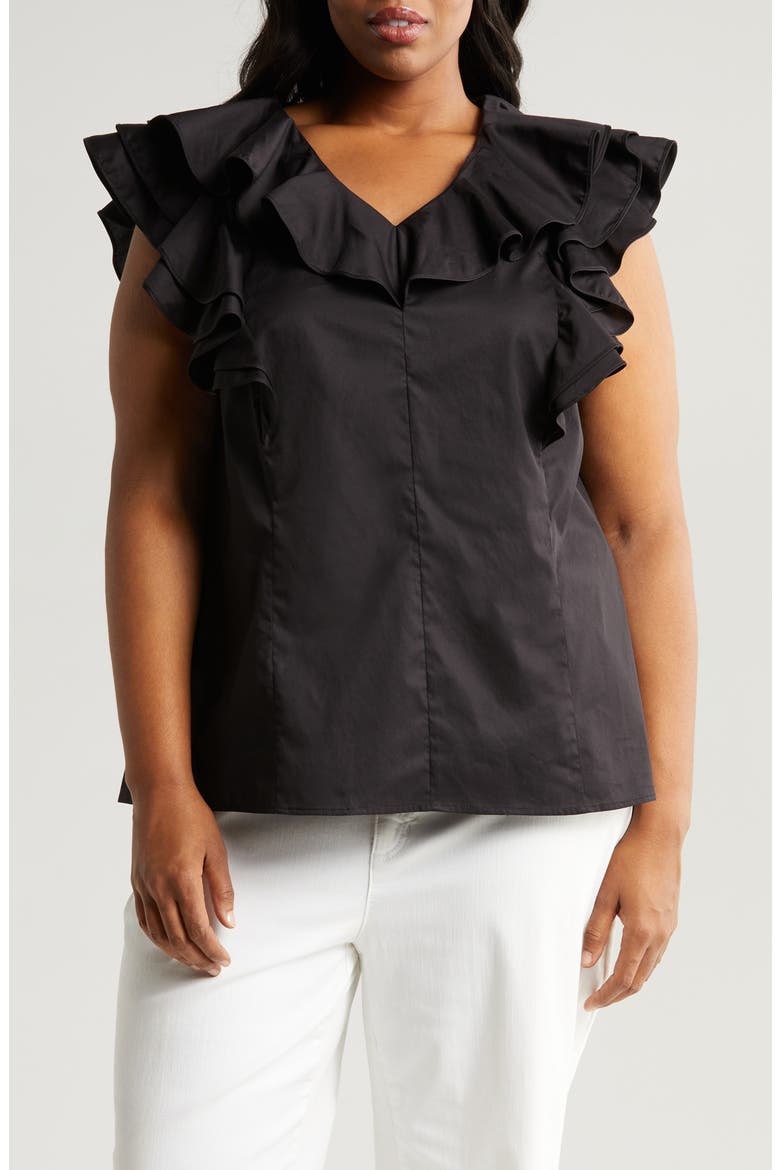 Yurika Cotton Poplin Ruffle Top, Main, color, BLACK