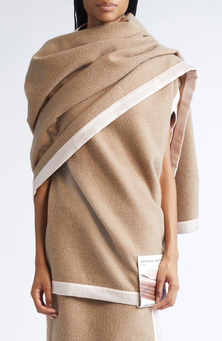 JULIE KEGELS Mafel Asymmetric Wool Blend Wrap Top, Main, color, Camel