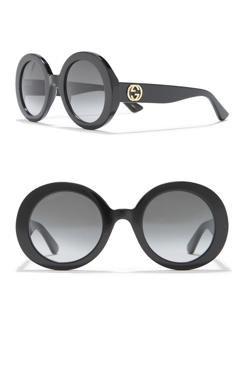 Gucci 52mm Round Sunglasses, Alternate, color, Black Black Grey