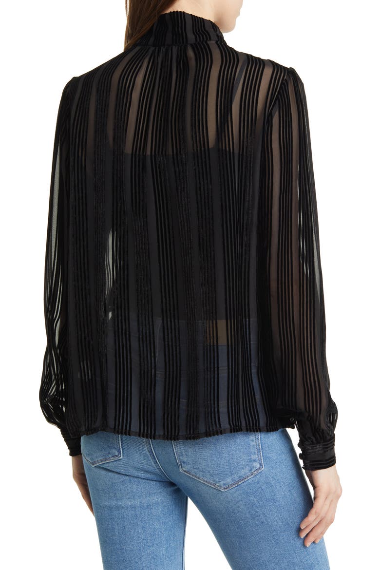 Bryla Stripe Burnout Velvet Mock Neck Blouse, Alternate, color, BLACK