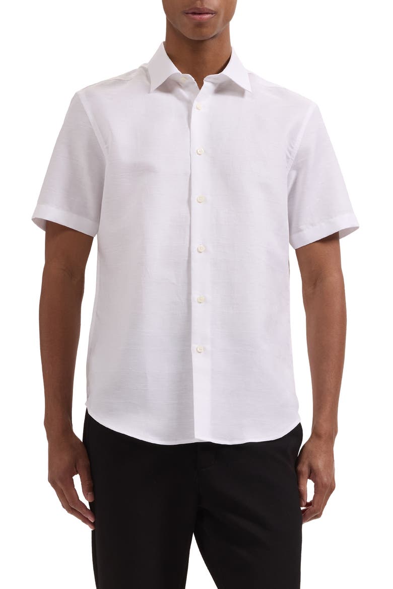 Orson Short Sleeve Cotton & Linen Button-Up Shirt, Main, color, WHITE