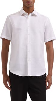 Bugatchi Orson Short Sleeve Cotton & Linen Button-Up Shirt