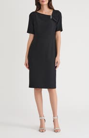 KASPER Asymmetric Neck Sheath Dress