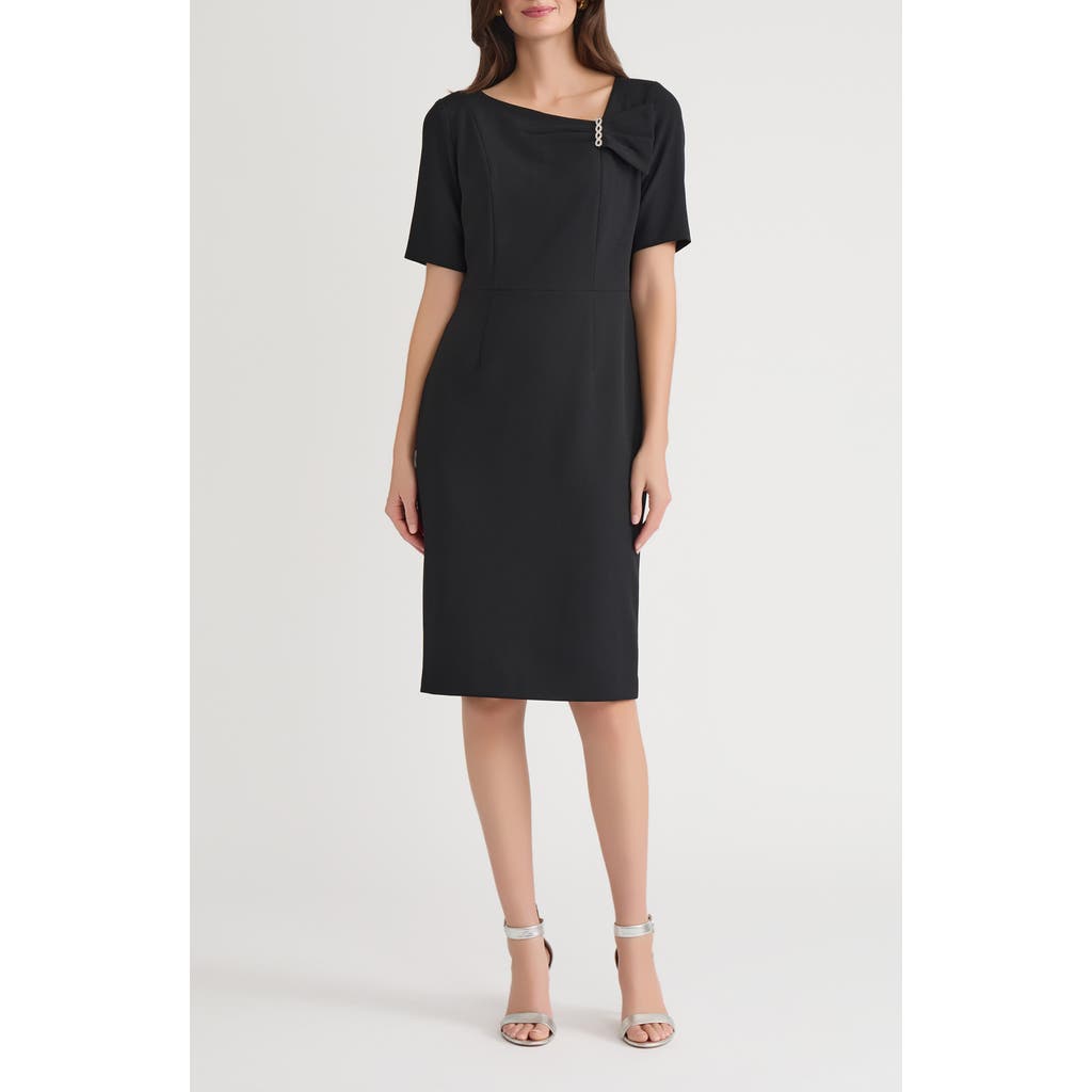 Kasper Asymmetric Neck Sheath Dress In Black