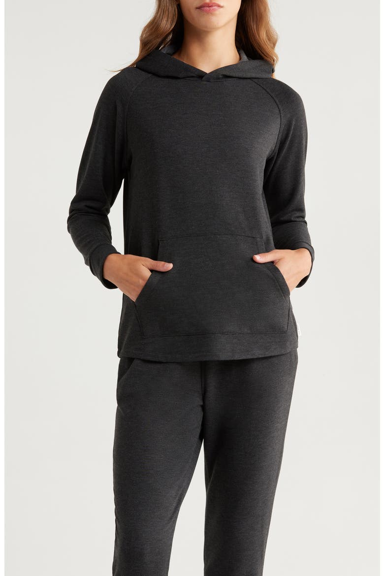 Lightweight Fleece Hoodie, Main, color, HEATHER BLACK