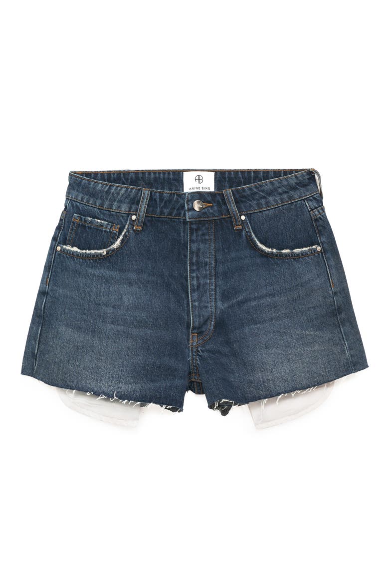 Leya High Waist Cutoff Denim Shorts, Alternate, color, DARK SEA