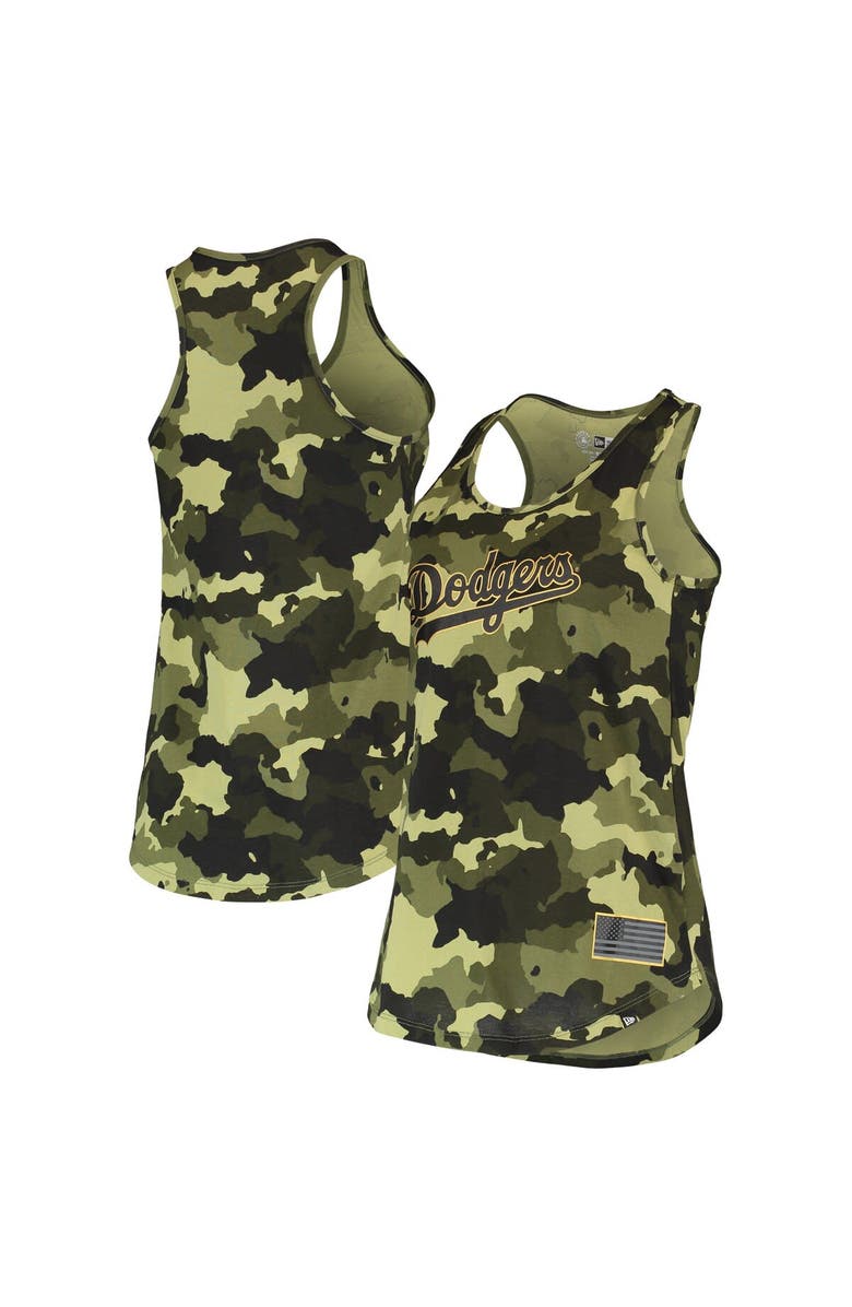 New Era Women's New Era Green Los Angeles Dodgers 2022 MLB Armed Forces Day Camo Racerback Tank Top, Main, color, 