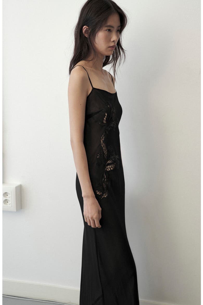 Lace Detail Chiffon Dress, Alternate, color, BLACK