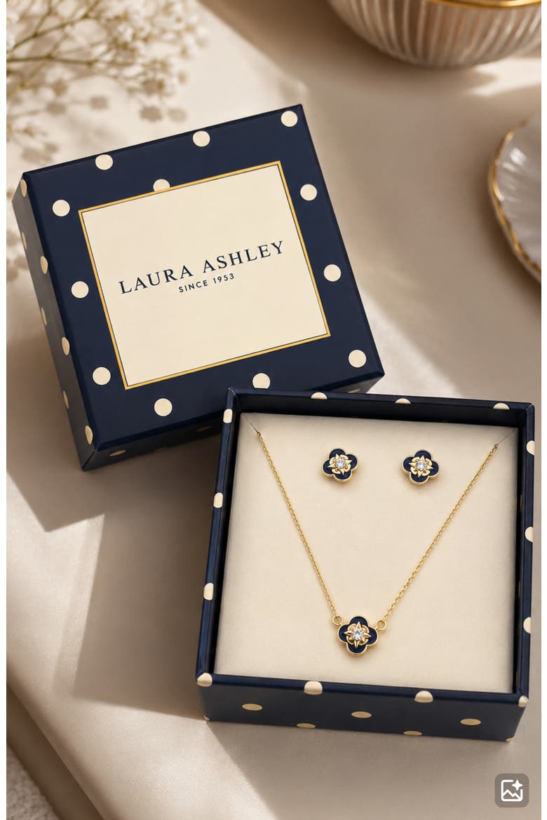 Clover Stud Earrings & Pendant Necklace Set, Alternate, color, NAVY/ GOLD