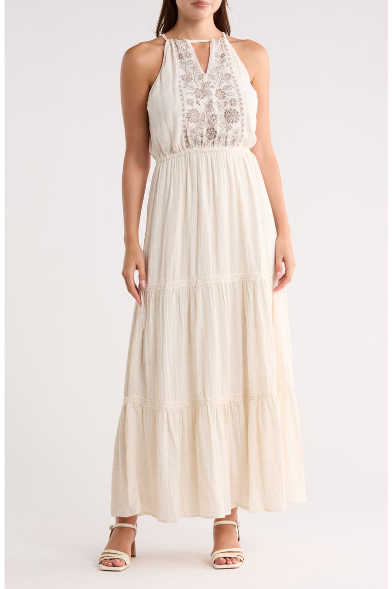 Tiered Halter Dress, Main, color, OFF WHITE/ TAUPE