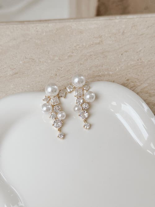Untamed Petals Alexandra Pearl And Crystal Drop Earrings In Gold