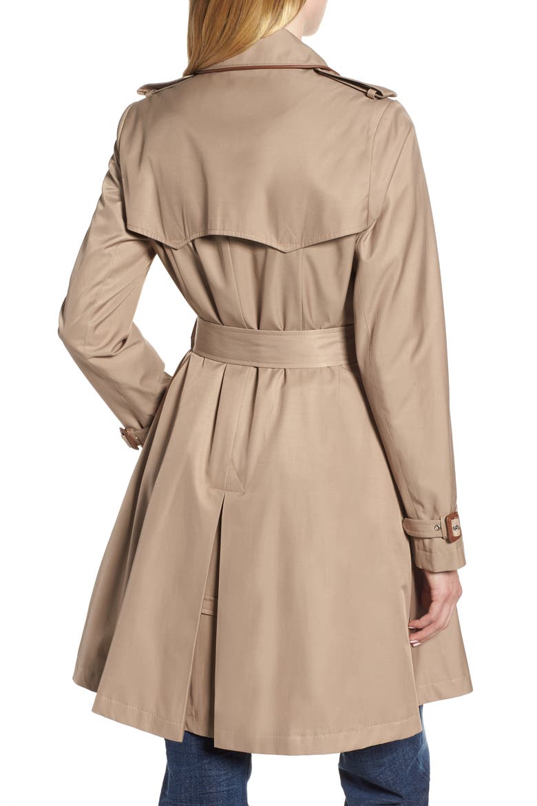 Faux Leather Trim Trench Coat, Alternate, color, SAND