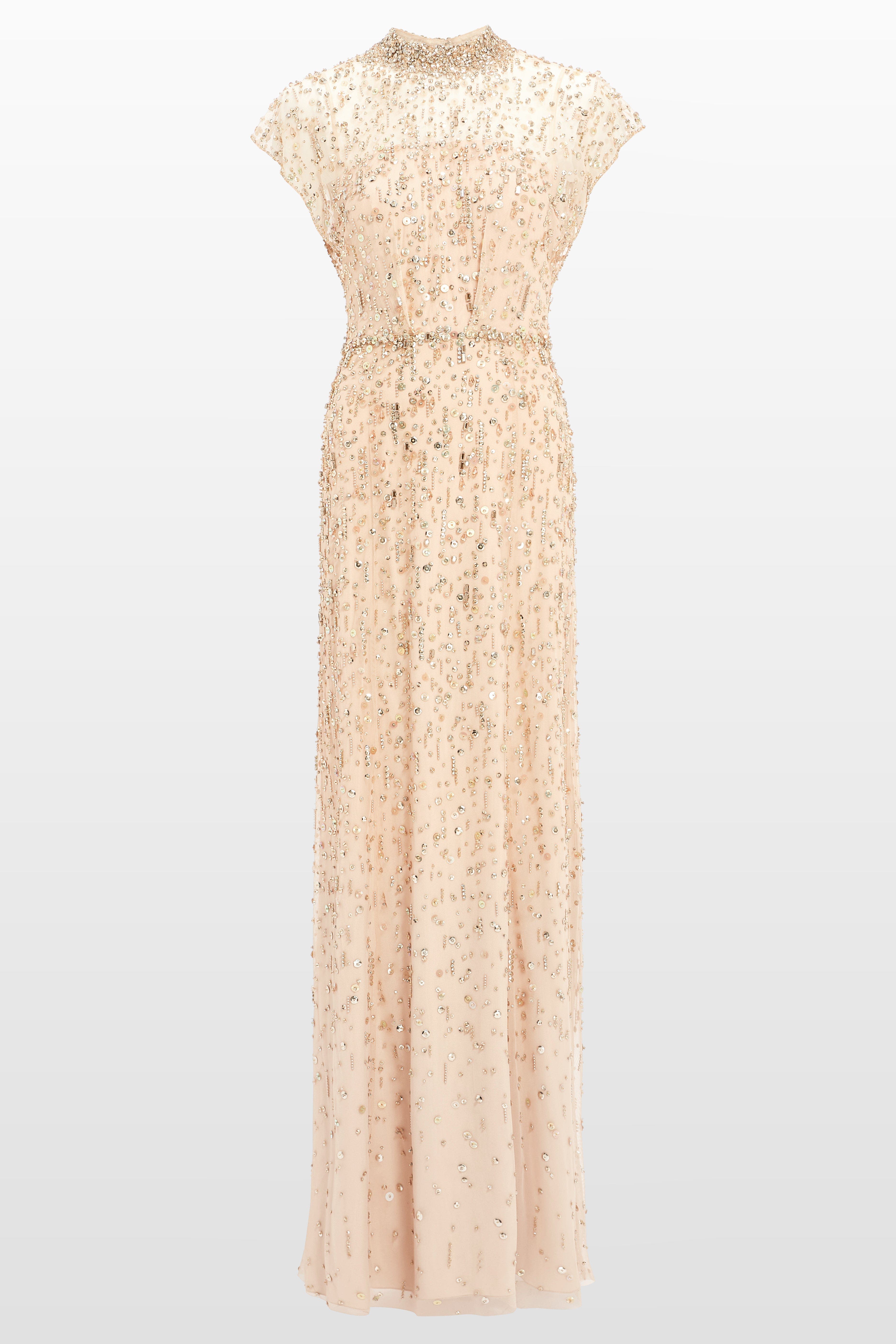 Crystal Drop Embellished High-Neck Maxi Dress - image 2