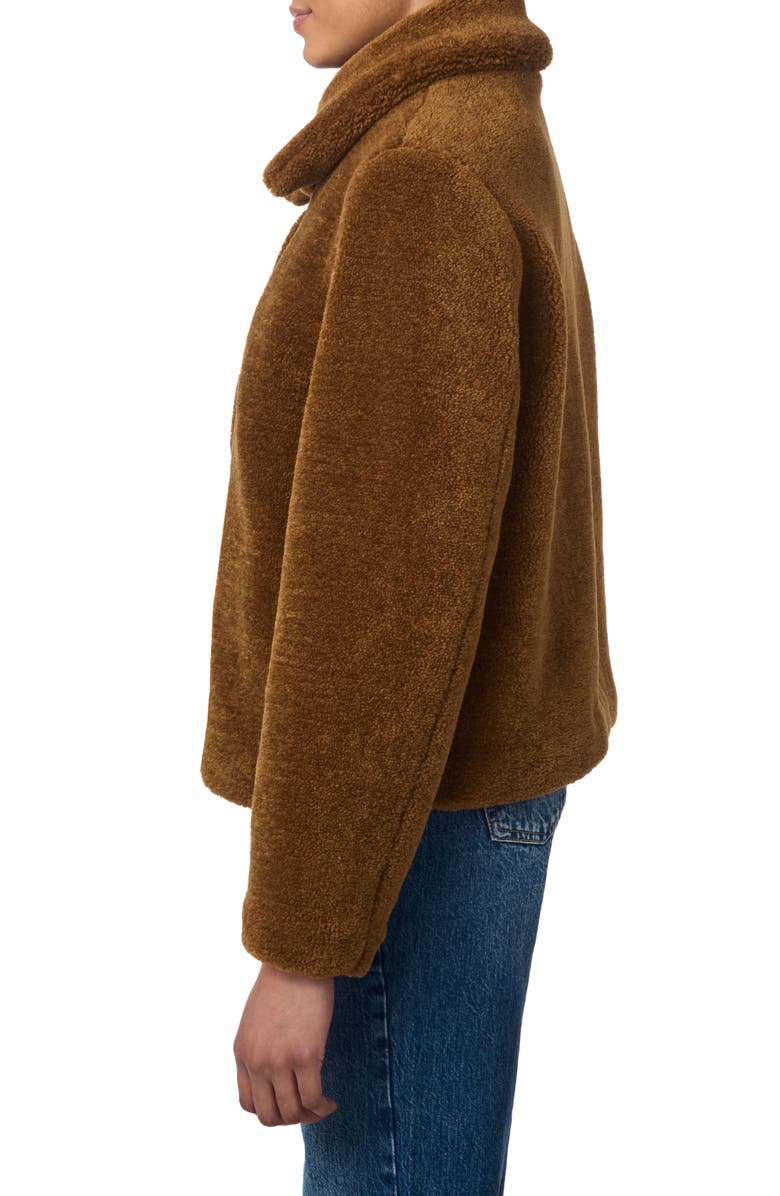 Bernardo Short Faux Shearling Coat, Alternate, color, Brown