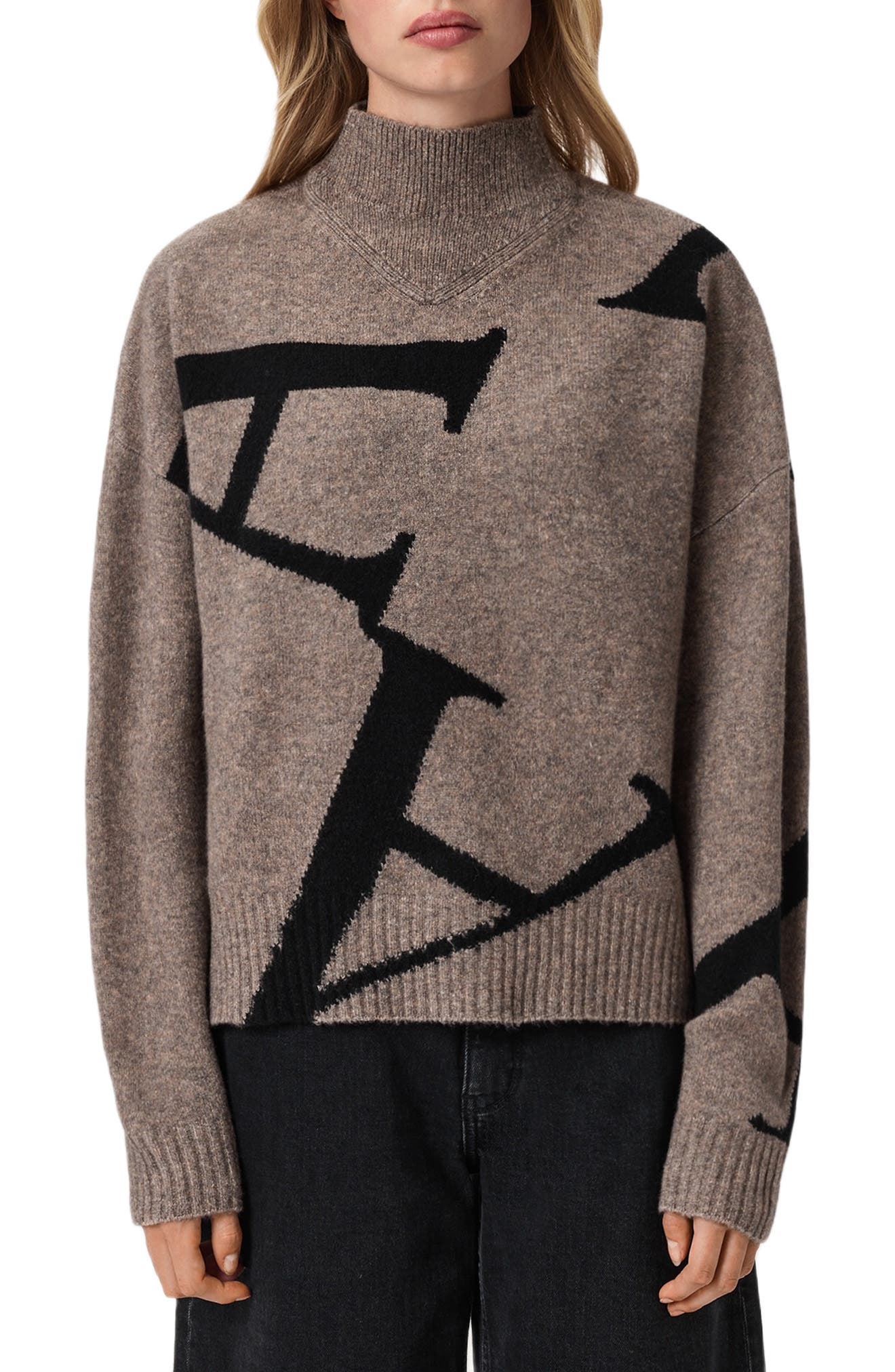 Allsaints A Star Wool Blend Sweater In Brown