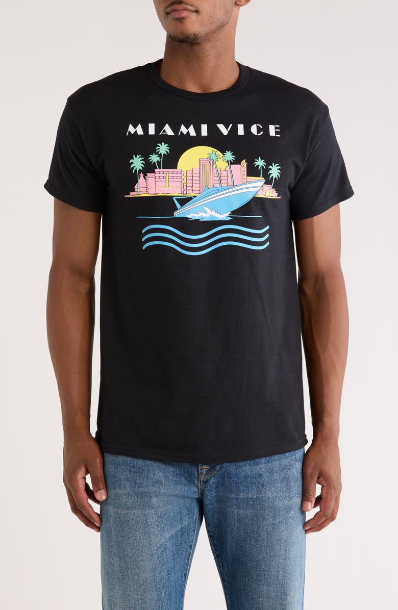 RIOT SOCIETY Miami Vice Boat Cotton Graphic T-Shirt, Main, color, Black