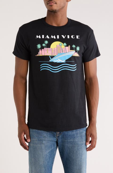 Miami Vice Boat Cotton Graphic T-Shirt