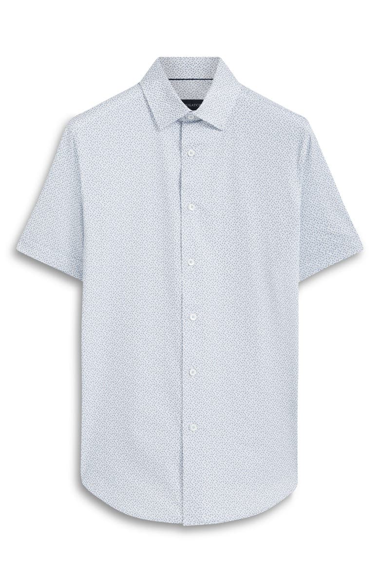 Bugatchi Miles OoohCotton<sup>®</sup> Geo Print Short Sleeve Button-Up Shirt, Alternate, color, Air Blue