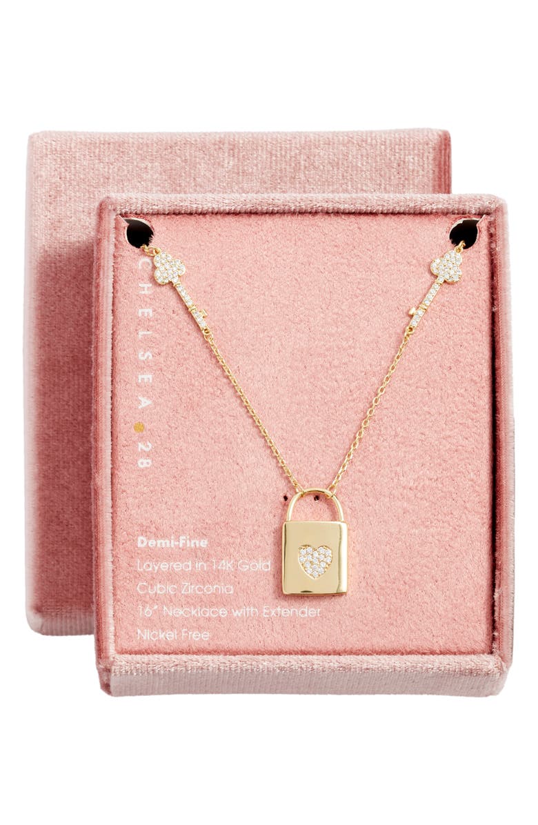 Chelsea28 Pavé Cubic Zirconia Locket Pendant Necklace, Main, color, Clear- Gold
