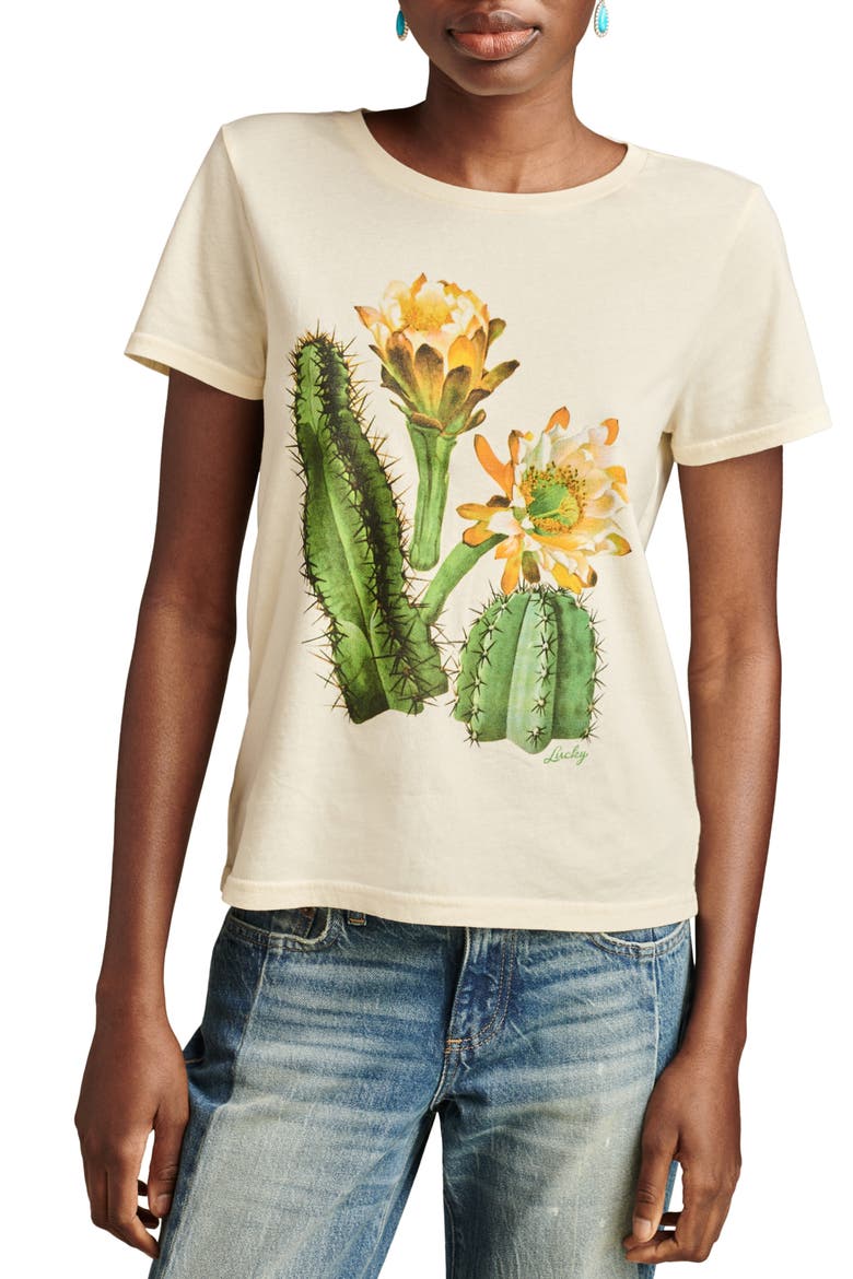 Watercolor Cactus Graphic T-Shirt, Main, color, CLOUD CREAM