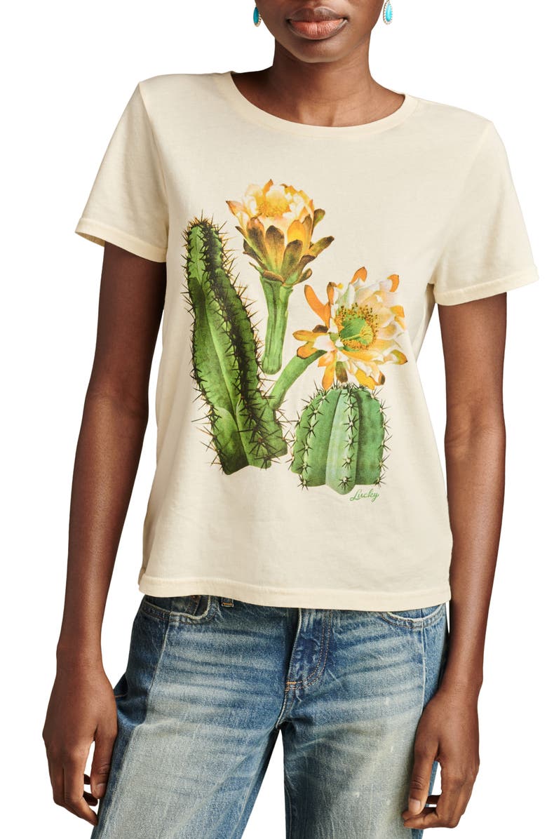 Lucky Brand Watercolor Cactus Graphic T-Shirt, Main, color, 