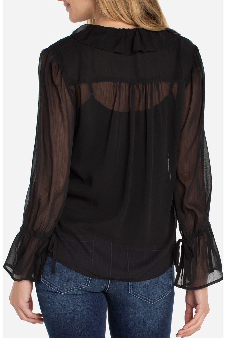 Ruffle Front Sheer Shirt, Alternate, color, BLACK