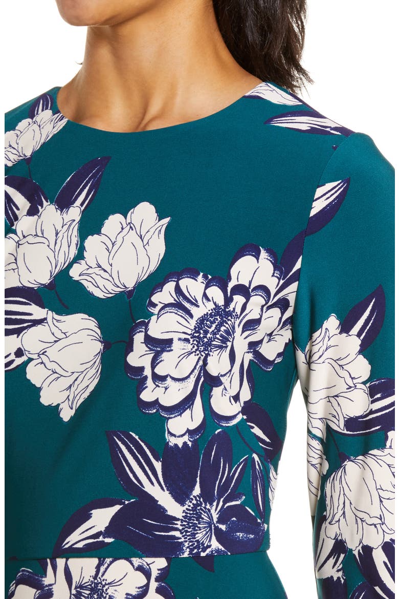 Floral Print Long Sleeve Midi Dress, Alternate, color, HUNTER