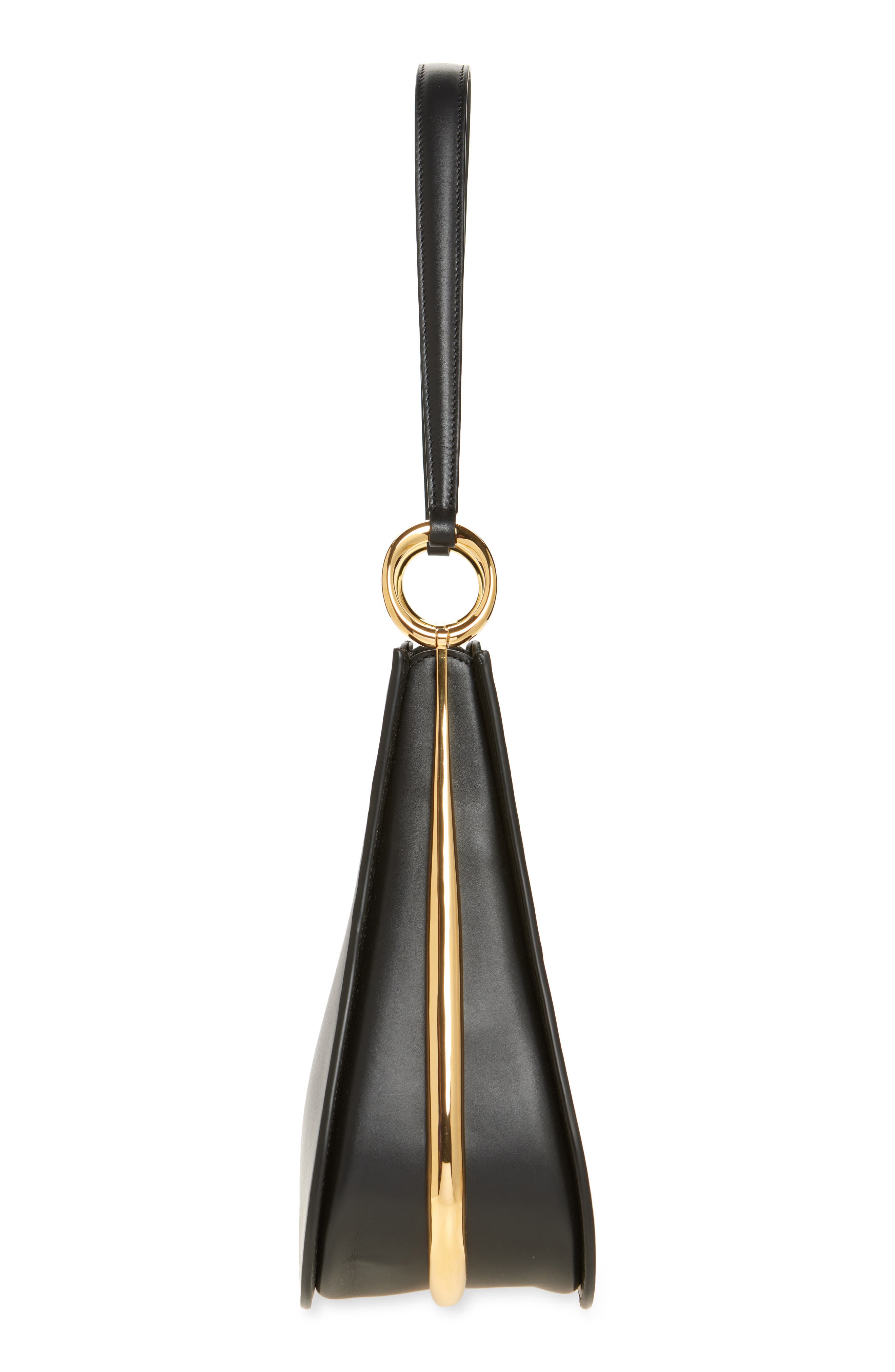 Rabanne Ring Leather Hobo Shoulder Bag, Alternate, color, Black / Gold