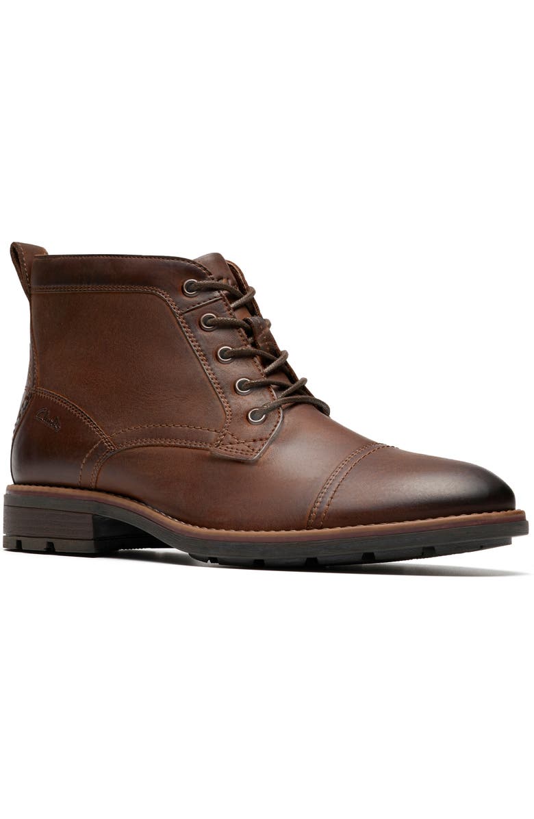 Clarks<sup>®</sup> Emmet Side Zip Lace-Up Boot, Main, color, Brown Distressed