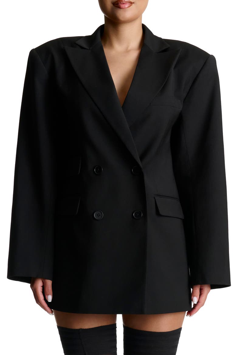 Oversize Long Sleeve Blazer Dress, Main, color, BLACK