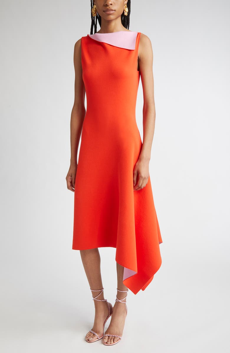 Oscar de la Renta Draped Double Face Jersey Dress, Alternate, color, Lily/ Carnelian