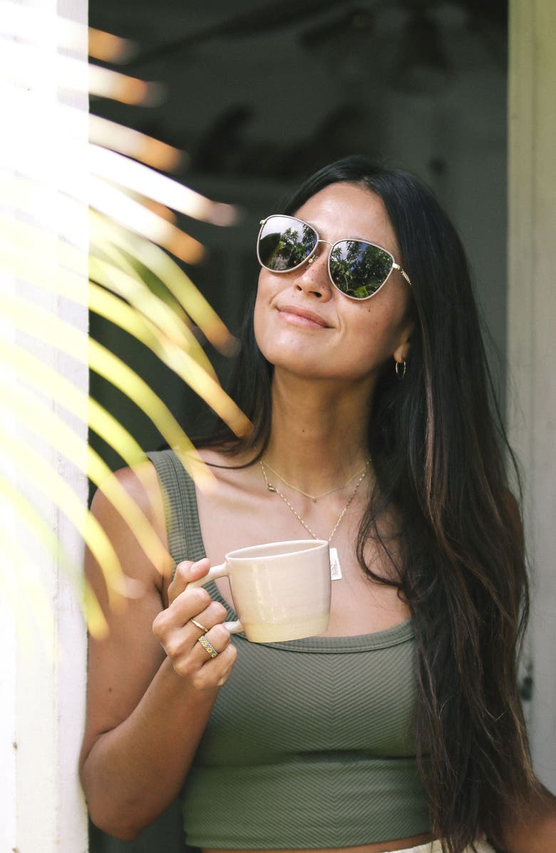 Mohala Eyewear Leahi 59mm Nose Pads Polarized Round Sunglasses, Alternate, color, Tuscan Rose Chain Temple