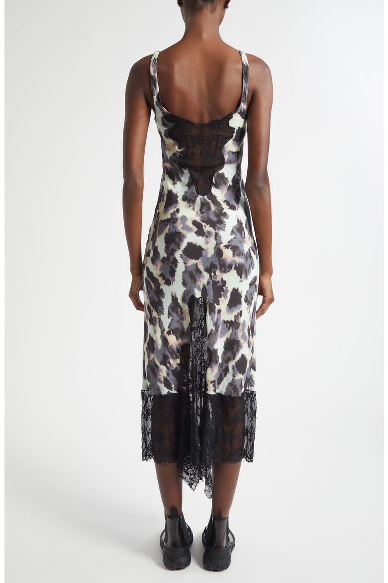Anemone Satin & Lace Tank Dress, Alternate, color, SNOW LEOPARD