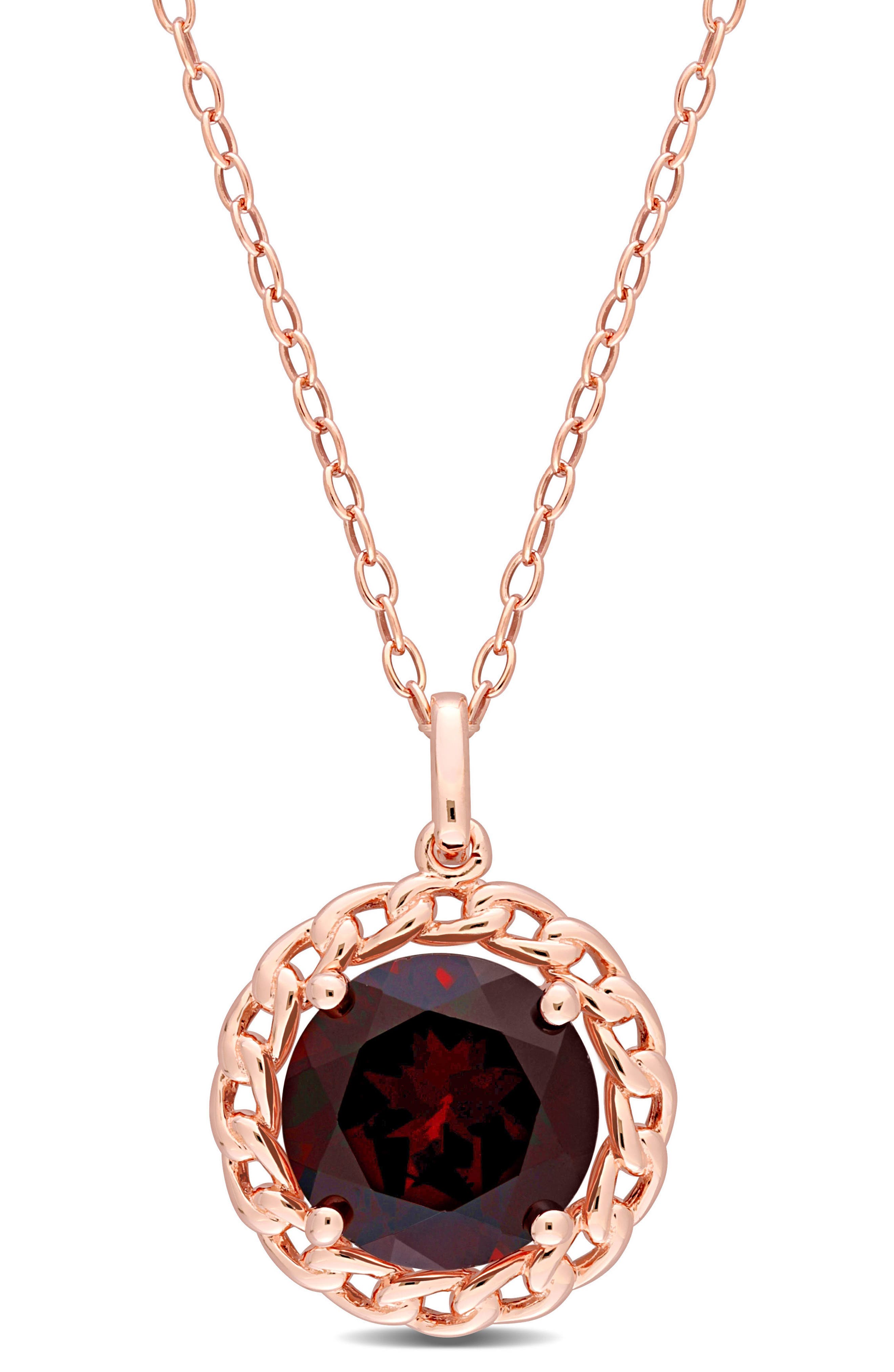 DELMAR Garnet Halo Pendant Necklace