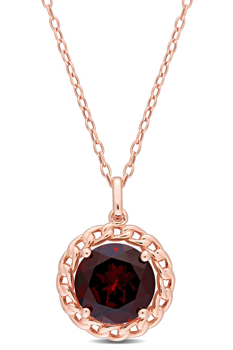 Garnet Halo Pendant Necklace, Main, color, RED