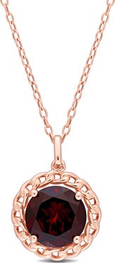 DELMAR Garnet Halo Pendant Necklace
